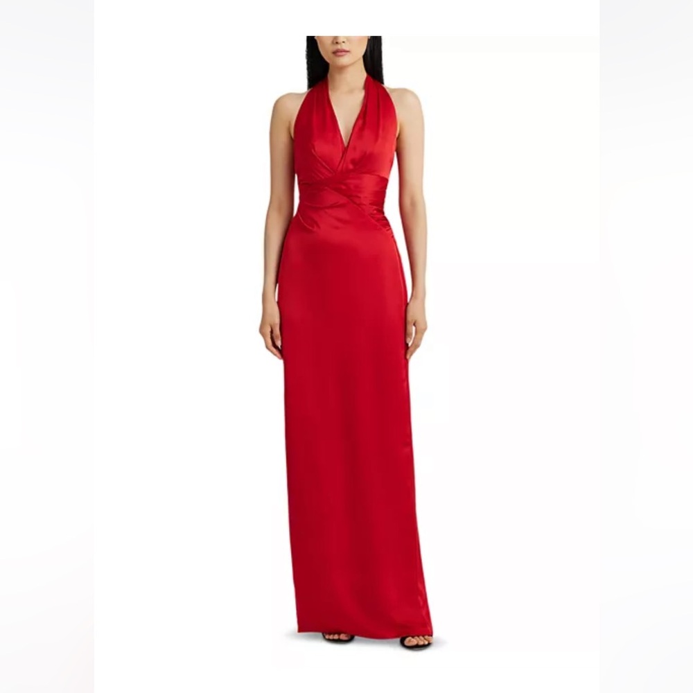 NWT Lauren Ralph Lauren Pleated Satin Charmeuse Halter Gown